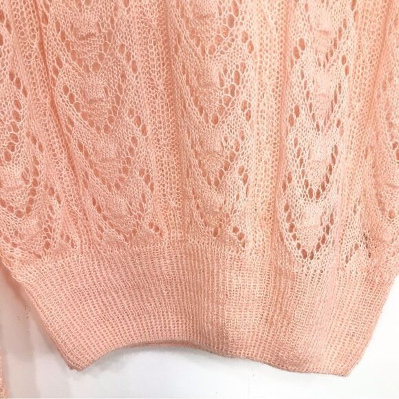 Listicle Pale Pink Ruffle Yoke Feminine Romantic Open Knit Pullover Sweater NEW - Picture 11 of 16